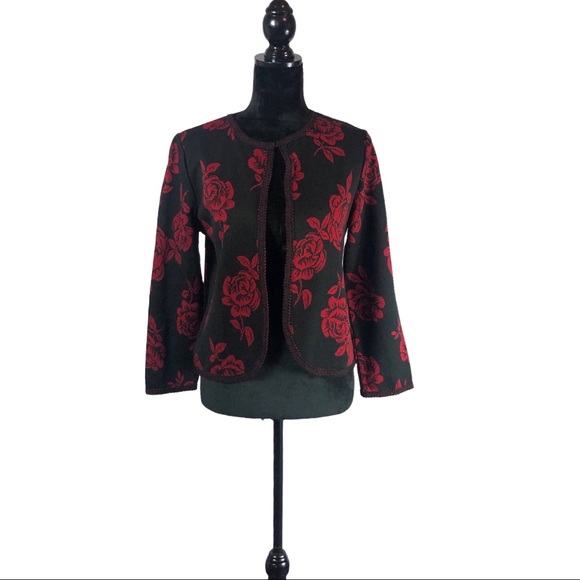 Miss Dorby Black Blazer Large Red Roses size Petite Small - Picture 10 of 10